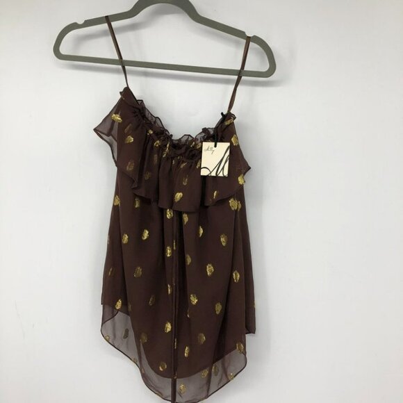 NWT Milly New York Brown silk metallic gold polka dot ruffle multi-tie tank top - Picture 16 of 16